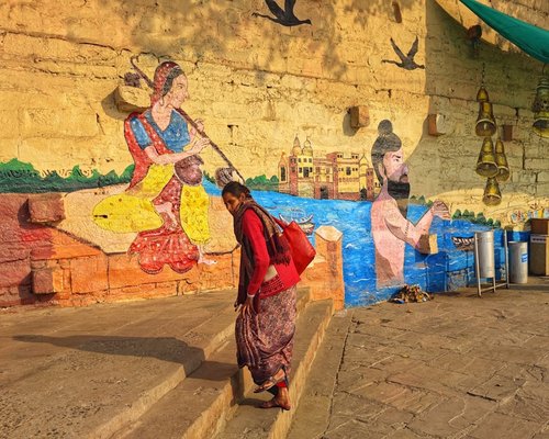 Woman doing gentle yoga outdoors in India